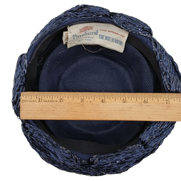 Vintage Pinehurst Women's Hat Pillbox Style Navy Blue Round Straw Hat - Picture 8 of 10